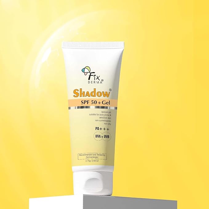 Fixderma Shadow SPF 50+ Gel Sunscreen for Face | Titanium Dioxide & Zinc | Broad Spectrum UVA and UVB Protection | Water Resistant, Lightweight Sunscreen - 2.64 Oz