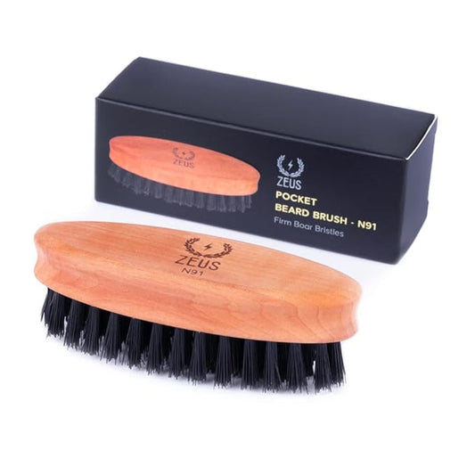 ZEUS Pocket Beard & Mustache Brush for Men, Travel Size Beard Brush, Firm Boar Bristles (Made in Germany) N91