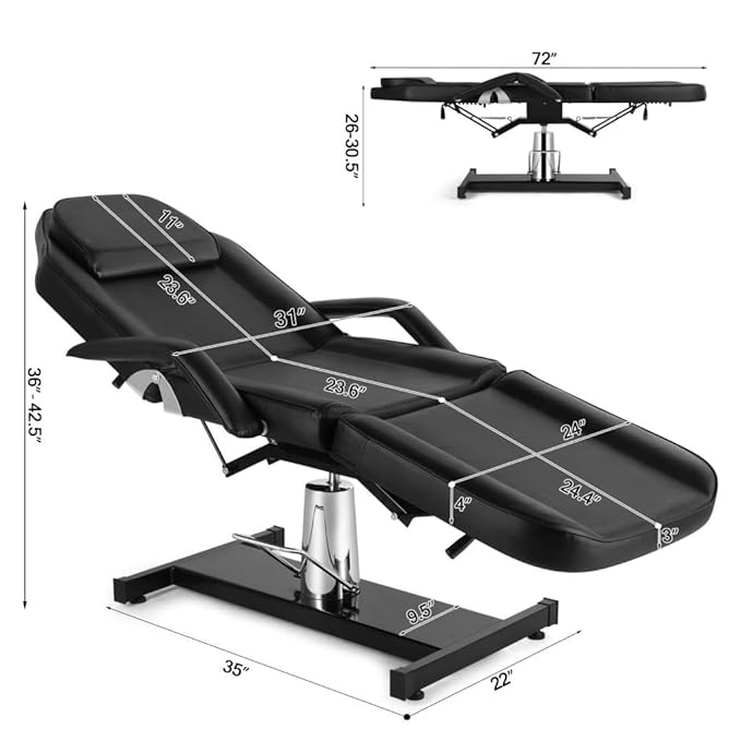Artist hand Hydraulic Facial Table Tattoo Chair Massage Bed Adjustable Professional for Esthetician Beauty Spa Lash Bed for Eyelash Extensions Salon Equipment Barber Chair Salon Chair (Black)