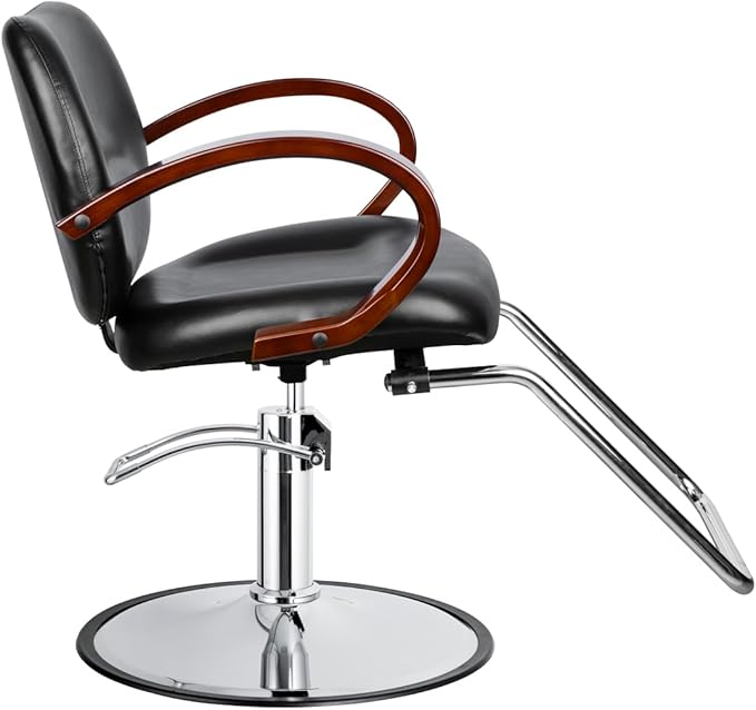 Ashburn Wide Salon Styling Chair in Black, Round Chrome 360° Swivel Hydraulic Small Footprint | Minerva Beauty
