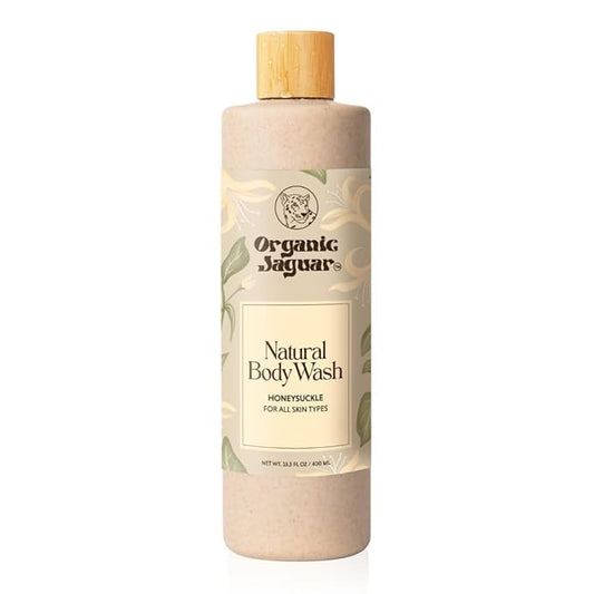 Organic Jaguar Natural Honeysuckle Body Wash with Aloe Vera Gel, Bath and Shower Soap Cleanser for Body Care, Leaves Skin Soft & Hydrated, Unscented, Sulfate and Paraben Free, 13.5 fl oz