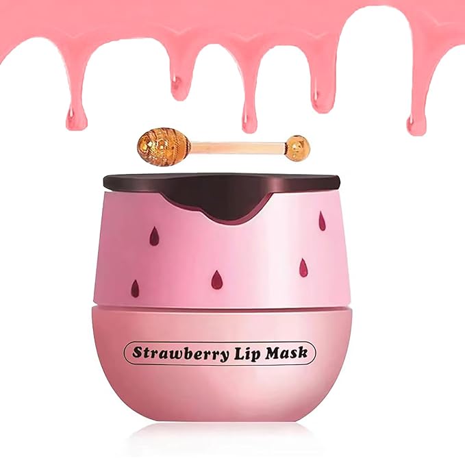 Strawberry Lip Balm Sleeping Lip Mask, Lip Balm with Stick, Lip Scrubs Exfoliator, Day & Night Lip Care - Hydrate Repair Prevent Dry (Strawberry)