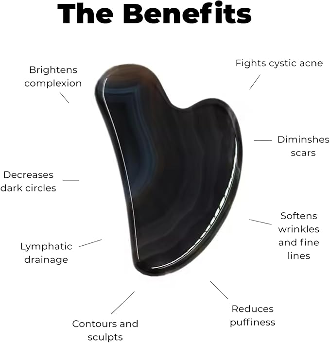 ROSELYNBOUTIQUE Gua Sha Facial Tools & Face Roller Original Face Massager for Puffiness Wrinkless Skin Care Routine - Self Care Gift for Men Women (Black Obsidian)