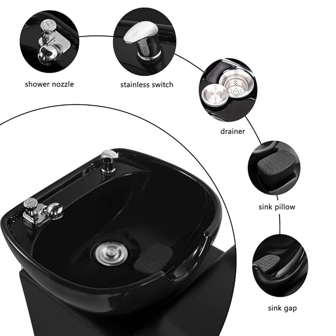 Artist hand 70" Shampoo Bowl Barber Backwash Chair Sink Chair with Foot Pedal, Headrest for Spa Beauty Salon