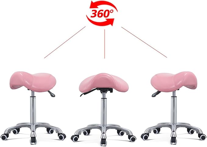 Antlu Saddle Stool Rolling Chair for Massage Clinic Spa Salon Cutting, Saddle Rolling Stool with Wheels Adjustable Height (Pink)