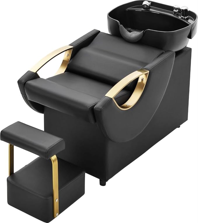 Shampoo Bowl and Chair Set for Salon,Seogwisam Backwash Barber Chair,ABS Plastic Shampoo Bowl Sink Unit w/Independent Footrest for Beauty Spa Barbershop