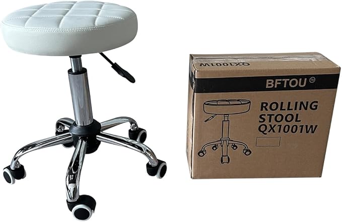 White Classic Swivel Stool with Wheel for Salon Work Home SPA Shop Height-Adjustable and Cost-Effective Rolling Stool Chair Small
