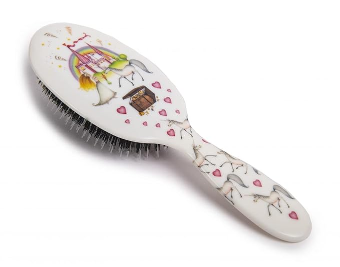 Rock & Ruddle Natural Mixed Boar Bristle Hair Brush for Women and Kids (Large 21 cm) - Perfect for Wet or Dry Hair, Detangling Smoothing Blowdrying - Designed & Made in UK - Unicorns Design