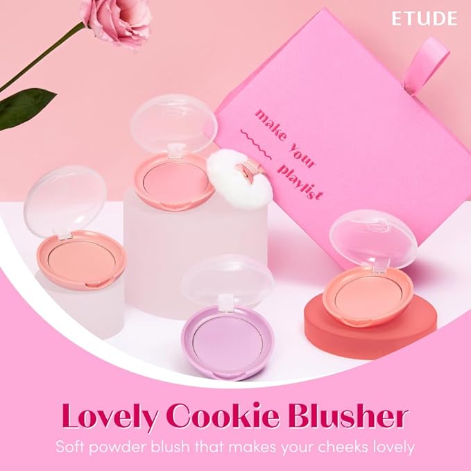 ETUDE Lovely Cookie Blusher - Red Grapefruit Pudding 4g | Glowing & Natural Powder Blush with Long-Lasting Sebum Control | Easy Application | Korean Makeup, Kbeauty, Perfect for Gift