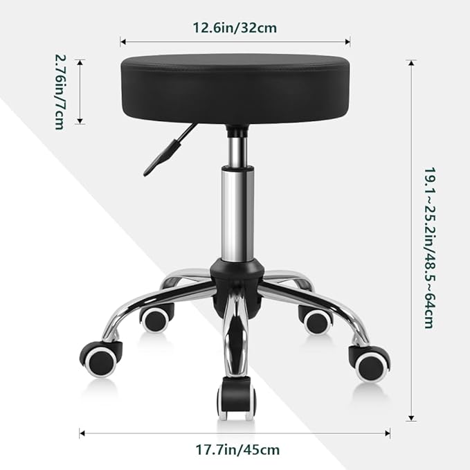 PU Leather Swivel Stool with Wheel for Salon Work Home SPA Shop Height-Adjustable and Cost-Effective Rolling Stool Chair Small (Black)