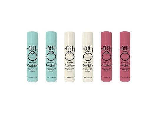 Sun Bum CocoBalm | Vegan and Cruelty Free Moisturizing Lip Balm with Aloe and Coconut Oil | Pina Colada, Ocean Mint, Groove Cherry (.15 oz) | Pack of 6 (2 of Each Flavor)