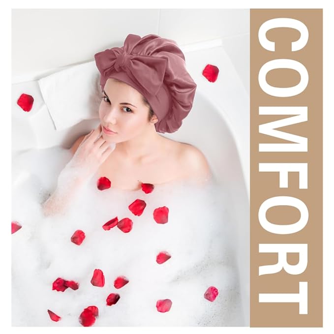 Silk Bonnet for Sleeping Women，hair bonnet for sleeping Silk Night Cap for Curly/Natural Hair Skin pink,Large