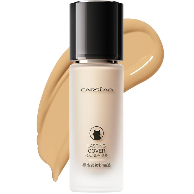 CARSLAN Lasting Cover Foundation, 24H Longlasting Full Coverage Matte Finish Face Makeup, Poreless, Lightweight, Waterproof, Oil Free Liquid Foundation, N01
