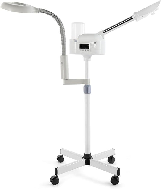 Professional Facial Steamer 2 in1 Steamer for Face 5X LED Magnifying Lamp Facial Steamer for Esthetician Beauty Face Equipment Use at Home or Salon（White）