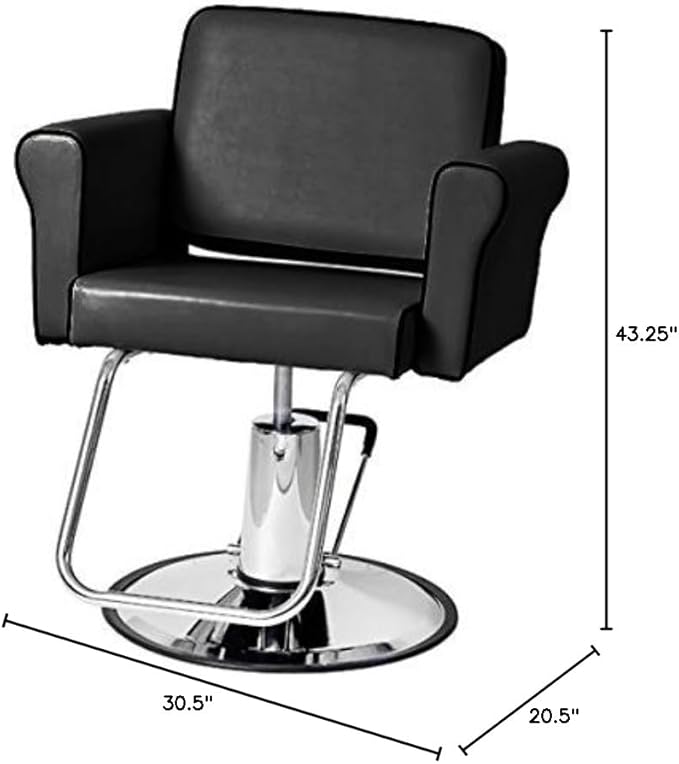 Pibbs Claire Styling Chair for Professional Salons & Barbershops, Classic Black Upholstered Seat & Back Cushions with Armrests, Durable Construction, Made in USA - PIB-3306