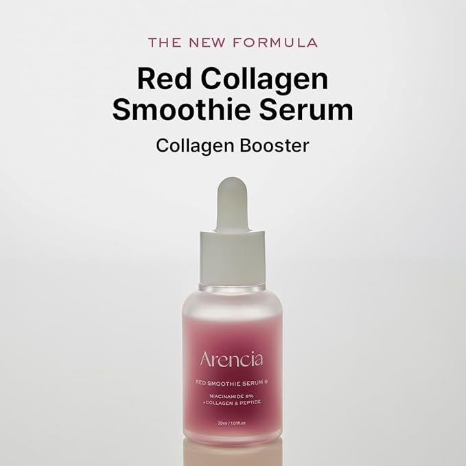 Arencia Red Collagen + Peptide Smoothie Serum, 8% Niacinamide, Vitamin C, Vitamin E, lifting anti-aging serum for skin texture for glass skin