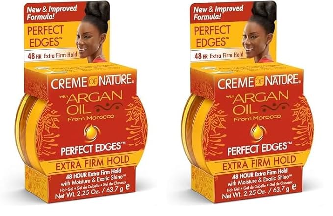 Creme of Nature with Argan Oil From Morocco Perfect Edges Hair Gel, 24 Hour Hold with Moisture and Exotic Shine, Extra Firm Hold, 2.25 Oz (Pack of 2)