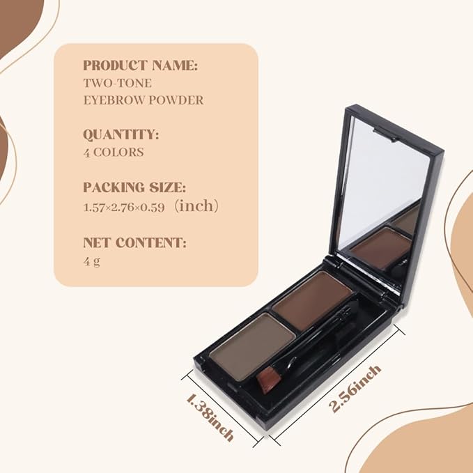Brow Powder Kit – Long-Lasting Dark Gray Brown Color Brow Filler for Full, Defined Natural Brows, Contour Palette with Double-Ended Brush, sombra para cejas-4#