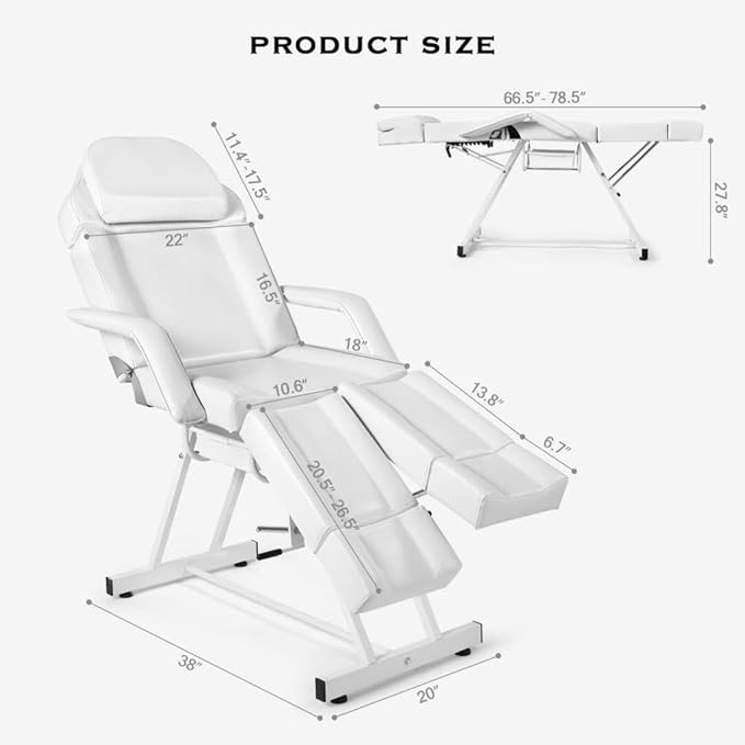 Artist hand Tattoo Table Split Footrests Beauty Bed with Tray Tattoo Chair for Client Facial Extendable Headrest, Footpad Massage Bed for Eyelash Extensions Tattoo Chair (White)