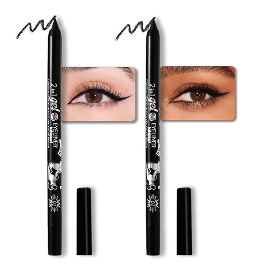 evpct 2Pcs Black Color Gel Glitter Eyeliner Pencils Set for Women Waterline Waterproof Smudge Proof lapiz de ojos delineador de ojos contra el agua Eye Liner Makeup,01# Black