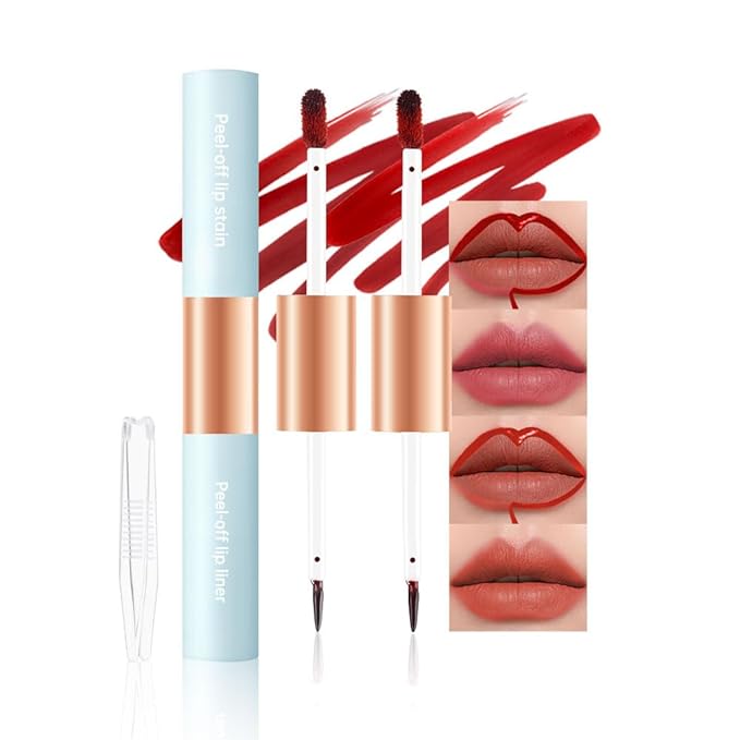 2-In-1 Peel Off Lip Stain Matte Finish Lip Liner Tattoo Peel-off Lip Tint, Long Lasting All Day Lip Masque Waterproof Smudge-proof Transfer-proof, (4#+5#Combination Pack,rose+terracotta)