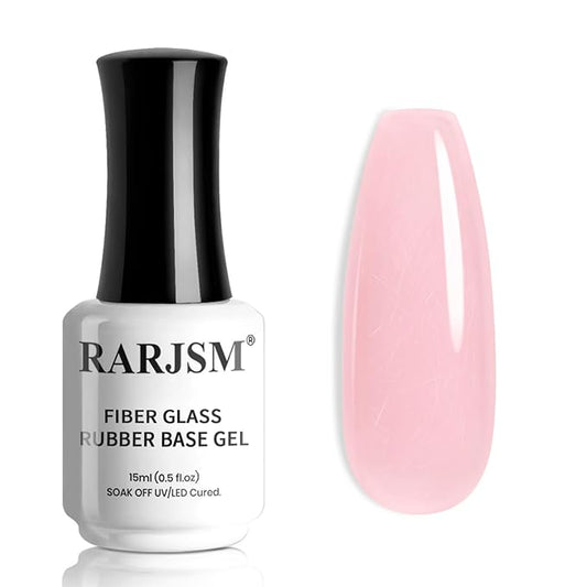 RARJSM Nude Sheer Pink Fiber Glass Rubber Base Gel Nail Polish for Repair Broken Nails StrengthenerGel Base Coat Transparent Brush on Building Gel in a Bottle Soak Off UV LED Curing Requires 15ml