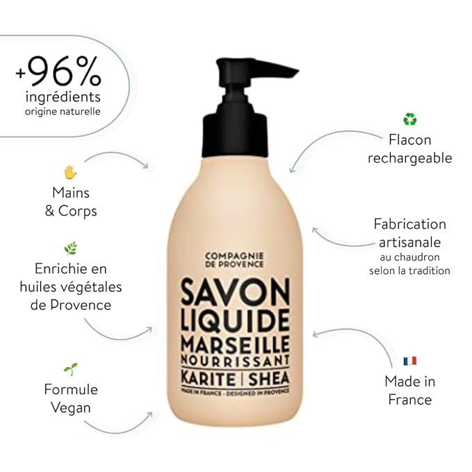 Compagnie de Provence Savon de Marseille Nourishing Liquid Soap, Karite (Shea Butter), 10 Fl Oz Refill