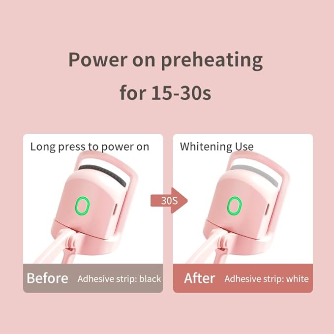 Electric Eyelash Curler, Mini Portable Design, Pink, 15s Quick Heat, 2-Temperature Control, Anti-Burn Protection, for Women