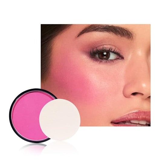 Natural Single Matte for Face Cheeks Blush with Makeup Powder Puff, Watermelon Pink Monochrome Blush Cream Powder Makeup Palette Blushes Long-lasting Blendable Foundation for Women Every Day 06