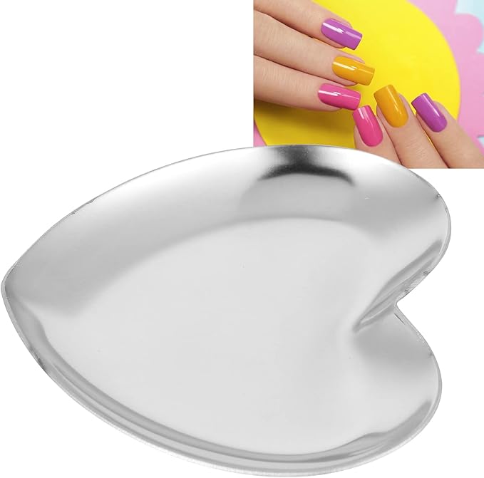 Nail Palette, Nail Palette Nail Palette Heart Shaped Art Palette Stainless Steel Palette Makeup DIY Paint Color Mixing Tray Nail Art Palette Resin(Silver)