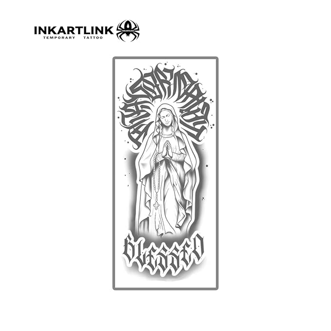 INKARTLINK Semi Permanent Tattoo, party tattoo, beautiful and realistic design, fun tattoo experience, cruelty-free, non-reflective, waterproof (Holy Mother 3)