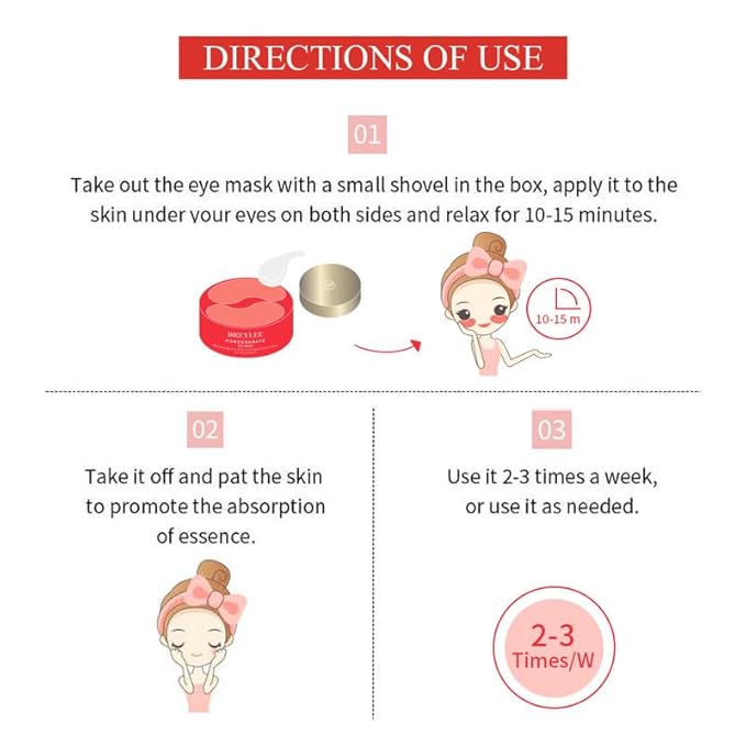 Pomegranate Eye Mask - 60 Pcs - reduces bags and dark circles under the eyes, tightens and improves ocular skin, all-natural extract, youthful appearance and reduces fine lines and wrinkles.