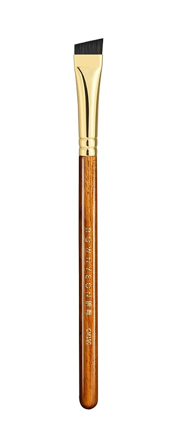 Desert Oak Series MicroBlade Angled Brow Brush - 11mm Ultra-Fine Nylon Bristles for 1mm Hair Strokes, Pomade/Gel/Powder Application, Bubinga & Brass (CM 190)