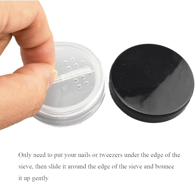 HAHIYO 2P 10ml/0.34oz Plastic Empty Travel Powder Container Small Loose Powders Compact Case Makeup Cosmetic Jar Refillable Powders Box No Leak Powder Holder with Rotatable Sifter and Black Screw Lid