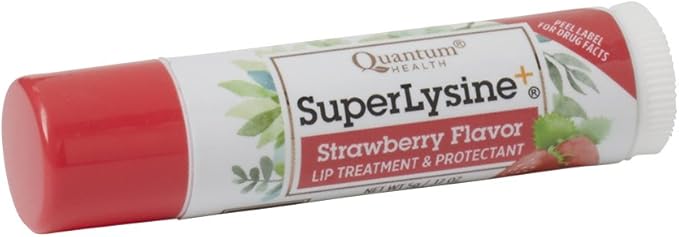 Quantum Health SuperLysine+ Lip Sunscreen Coldstick|Strawberry|Herbal Lip Balm|Soothes, Moisturizes, and Protects Lips from the Sun|SPF 21|0.17 Ounce Stick
