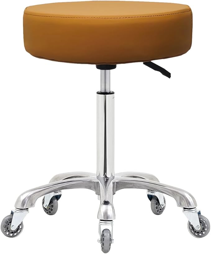 Rolling Stool with Wheels, Heavy Duty 400 lbs Stool for Shop Guitar Lab Tattoo Workbench Medical, Adjustable Swivel Chair (Camel)