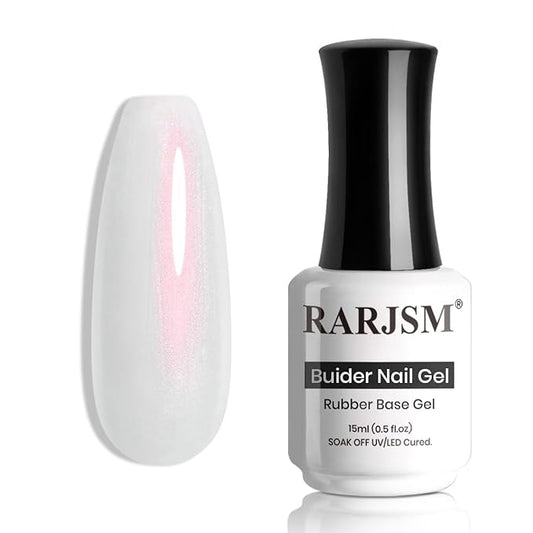 RARJSM Gel Builder Nail Polish Pearl White Red Shimmer Hard Gel in a Bottle Mermaid Shell Glitter Pearlescent Thick Extension Structure Gels for Nails 15ml Soak Off Curing Requires Salon Home Use