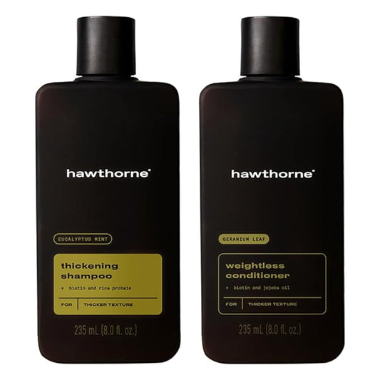 Hawthorne Thickening Shampoo and Conditioner Set. Men’s All Natural Shampoo and Conditioner Set with Thickening Shampoo and Weightless Conditioner. Sulfate Free, Paraben Free. 8 Fl Oz Each.