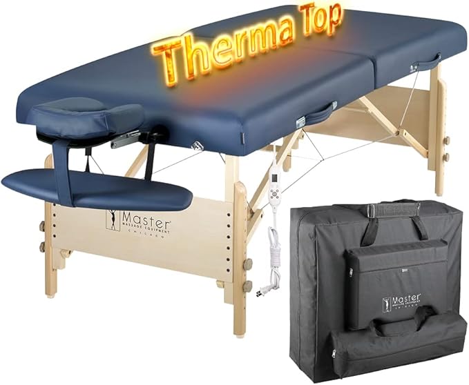 Master Massage Coronado Therma Top™ Portable Massage Table Heated with Warming Top and 3-Inch Foam Cushioning- Tattoo Bed, Lash Table- Royal Blue (30” x 84”)