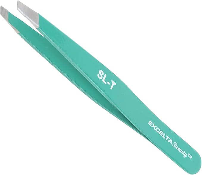 Excelta Eyebrow Tweezers, Precision Aligned Slant Tip, Ergonomic Design for Comfort and Control, Ideal for Plucking Ingrown Hairs and Splinters From the Root, Durable & Sturdy Carbon Steel, Swiss Made