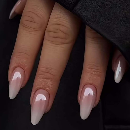 Press on Nails Medium Long Pink Fake Nails Almond Glossy False Nail Tips Artificial Nails Finger Manicure for Women and Girls-24pcs