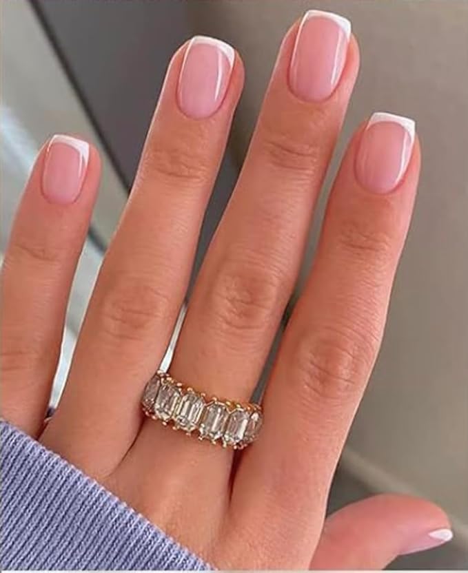 6 Packs (144 Pcs) French Tip Press on Nails - Jsiallye Wine Red/Black/Milky White Solid Color Short Square Press on Nails, Glue on with Nail in 12 Sizes - 24 Fake Nails Kit, Stick on Nails for Women