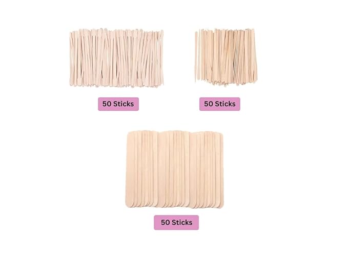 Mibly 3 Style 150 Pcs Assorted Wooden Wax Sticks for Body Legs Face and Small Medium Large Sizes Eyebrow Waxing Applicator Spatulas for Hair Removal or Wood Craft Sticks