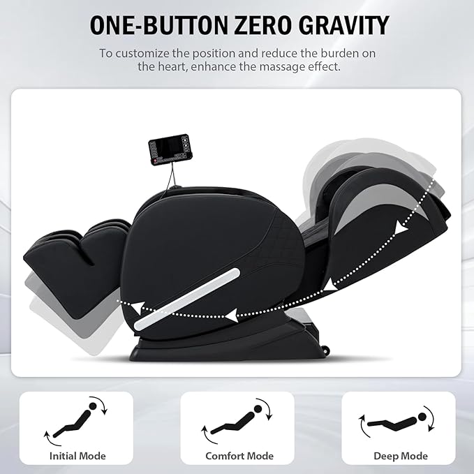 Massage Chair Full Body, Zero Gravity Massage Recliner with Air Pressure, 8 Fixed Points Massage Rollers, Heating, Foot Roller, LCD Screen Control, Home Office Use