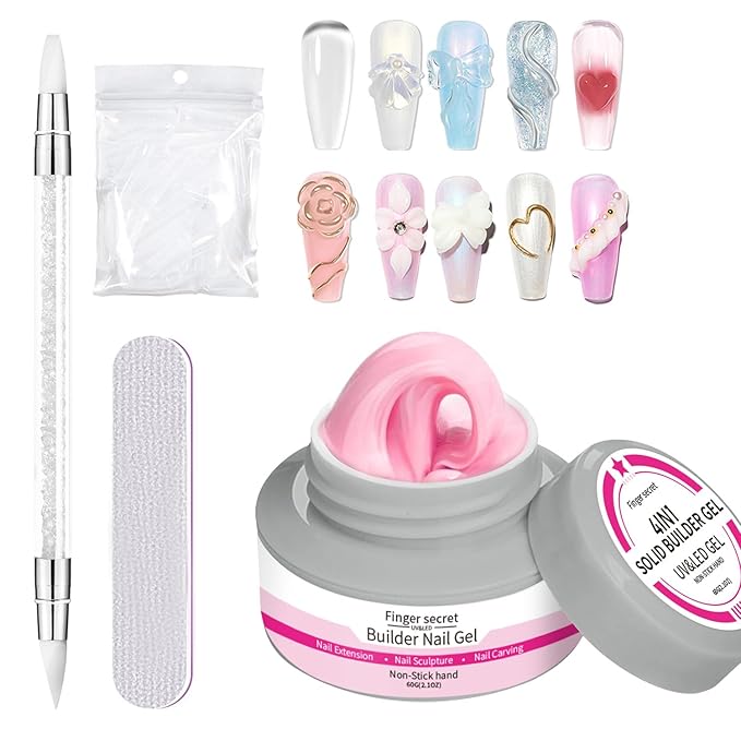 Pink Hard Gel for Nails 60g 2Oz,Non-stick Builder Gel for Nail Extension Kit Multi-functional long-lasting Carving Nail Art, suitable for Beginners and DIY