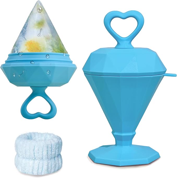 Rena Chris Ice Roller for Face: Diamond Ice Facial Roller, Reach Detailed Areas, De-Puff Eye Bags, Reusable Silicone Massage Ice Mold with Face Wash Wristband, Skin Care Tools for Women(Blue)