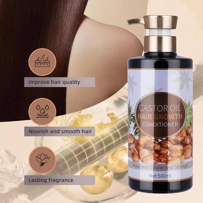 Silvercell Castor Oil for Hair Growth Conditioner, Prevents Hair Loss Conditioner Strengthens Hair Roots, Hair Care Conditioner Nourishes Dry Hair, Hair Thickening for Women & Men,16.91 fl.oz