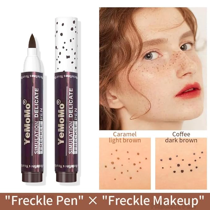 Freckle Pen, Waterproof Makeup Marker, Caramel Light Brown and Coffee Dark Brown, Long-Lasting Simulation Freckle Makeup (Dark Brown)