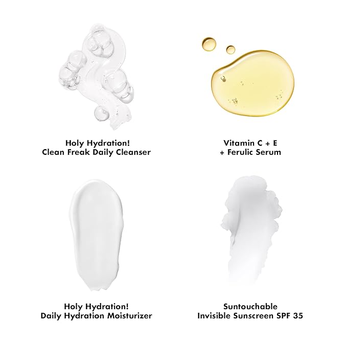 e.l.f. SKIN Wake the e.l.f. Up Skincare Kit, Travel-Size Hydrating Face Cleanser, Sunscreen, Moisturizer & Brightening Serum, Vegan & Cruelty-Free