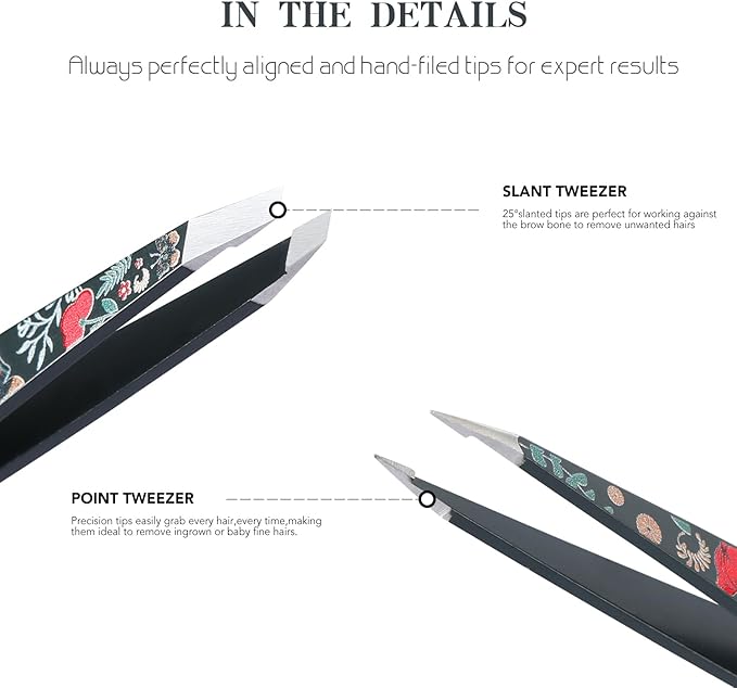 Tweezers - Pointed Slant Tweezer Set - Precision Tweezers for Women and Men Facial Hair, 420 Stainless Steel Pointed Slant Tweezers for Any Unwanted Hair; Ingrown Hair & Eyebrows, Includes Travel Case